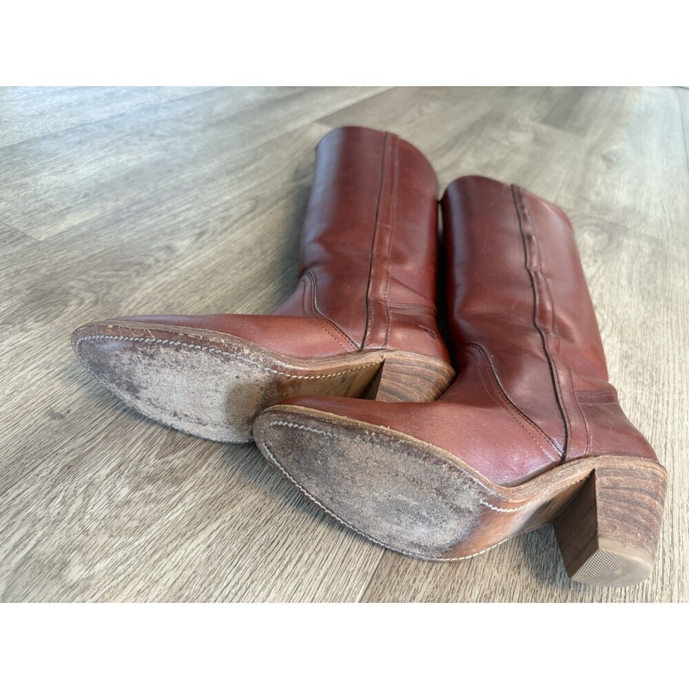 Vtg Frye 7360 Tall Riding Boots Womens 7B Red Leather Stacked Heel Dress Campus - Picture 5 of 8